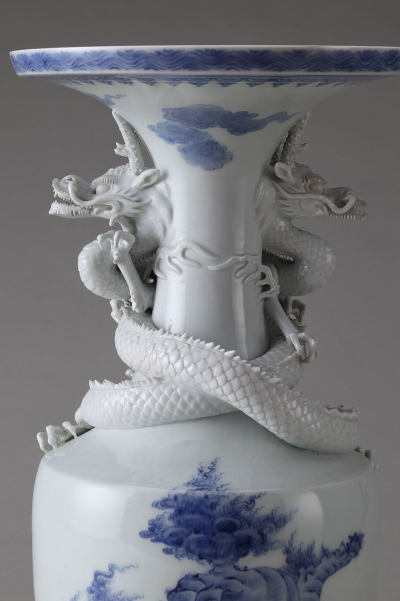 瀬戸焼 古瀬戸 染付花鳥文広口瓶 花瓶 高さ約54cm M