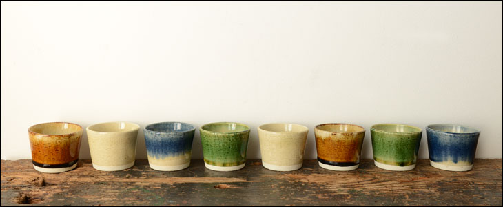 福島県 大堀相馬焼 緑釉流し紋 猪口 蕎麦猪口 相馬焼 地方窯