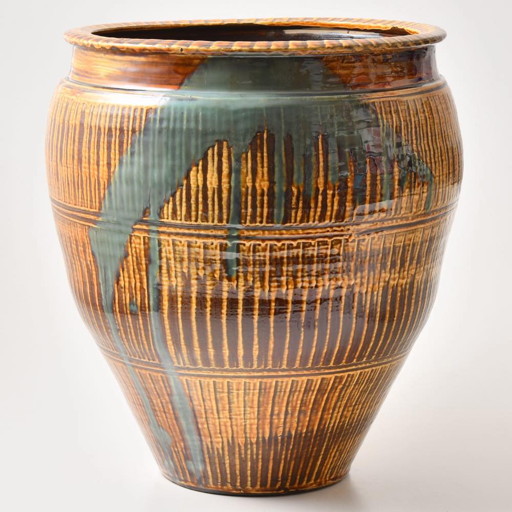 小鹿田焼 黒木昌伸窯 傘立て（一斗五升甕） 刷毛目 飴 ｜ みんげい