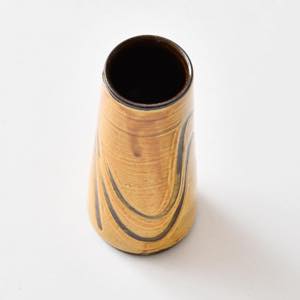 小鹿田焼 坂本浩二窯 五寸筒花瓶 指描き 飴 ｜ みんげい おくむら