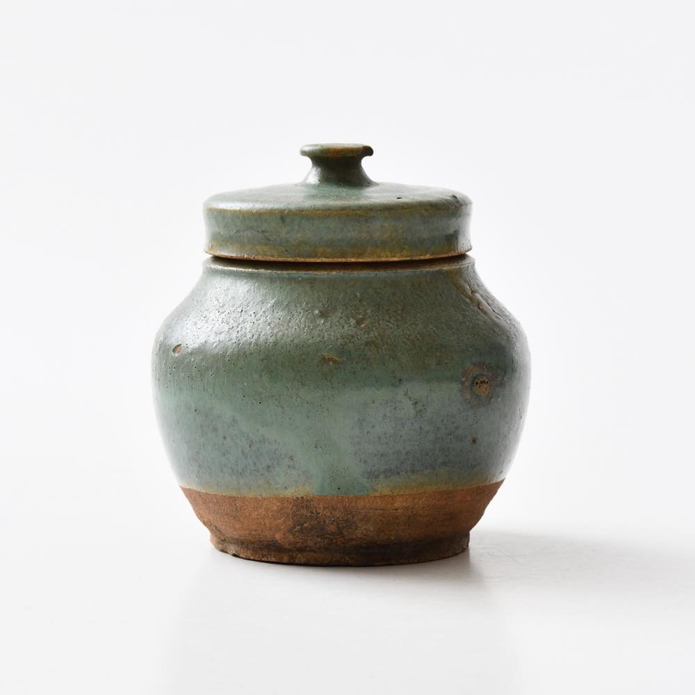 中国 汝窯 天青釉 茶入 茶壷 蓋・仕覆付 時代箱 M R4570 中国 汝窯 天