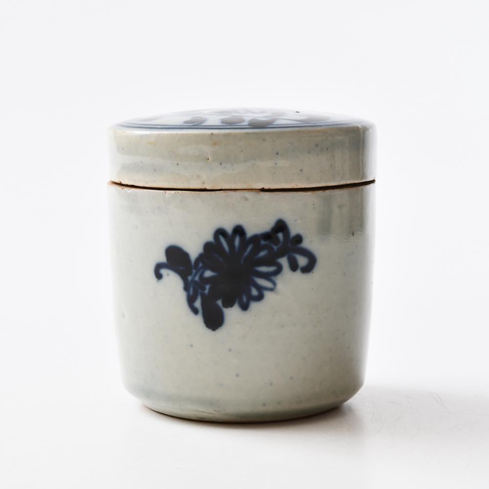 中国美術 青花 草花紋 四方 香合 蓋物 茶道具伝来 清 旧家蔵出 中国