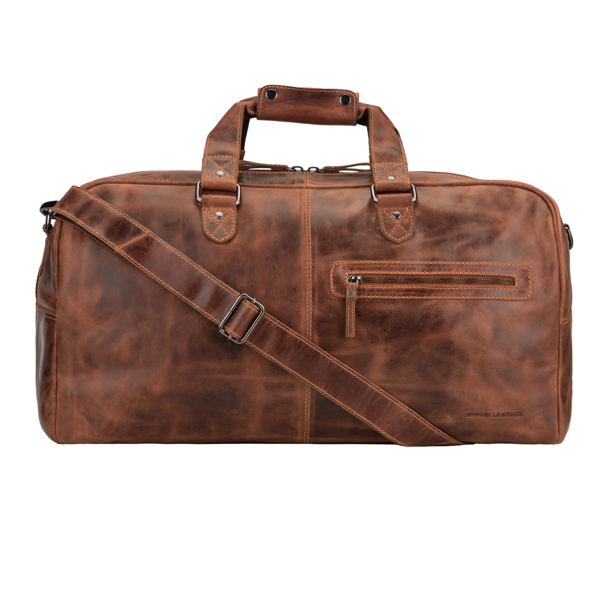 Hudson Travel Duffle Bag–Chestnut | Leather Weekender| Minori Leather
