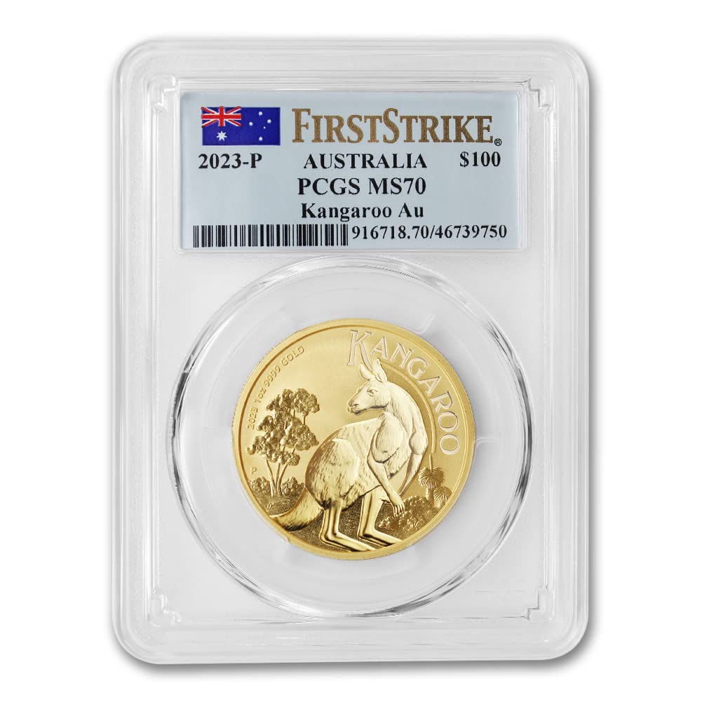 Australia 2023-P $100 Gold Kangaroo PCGS MS70 FS Flag Label
