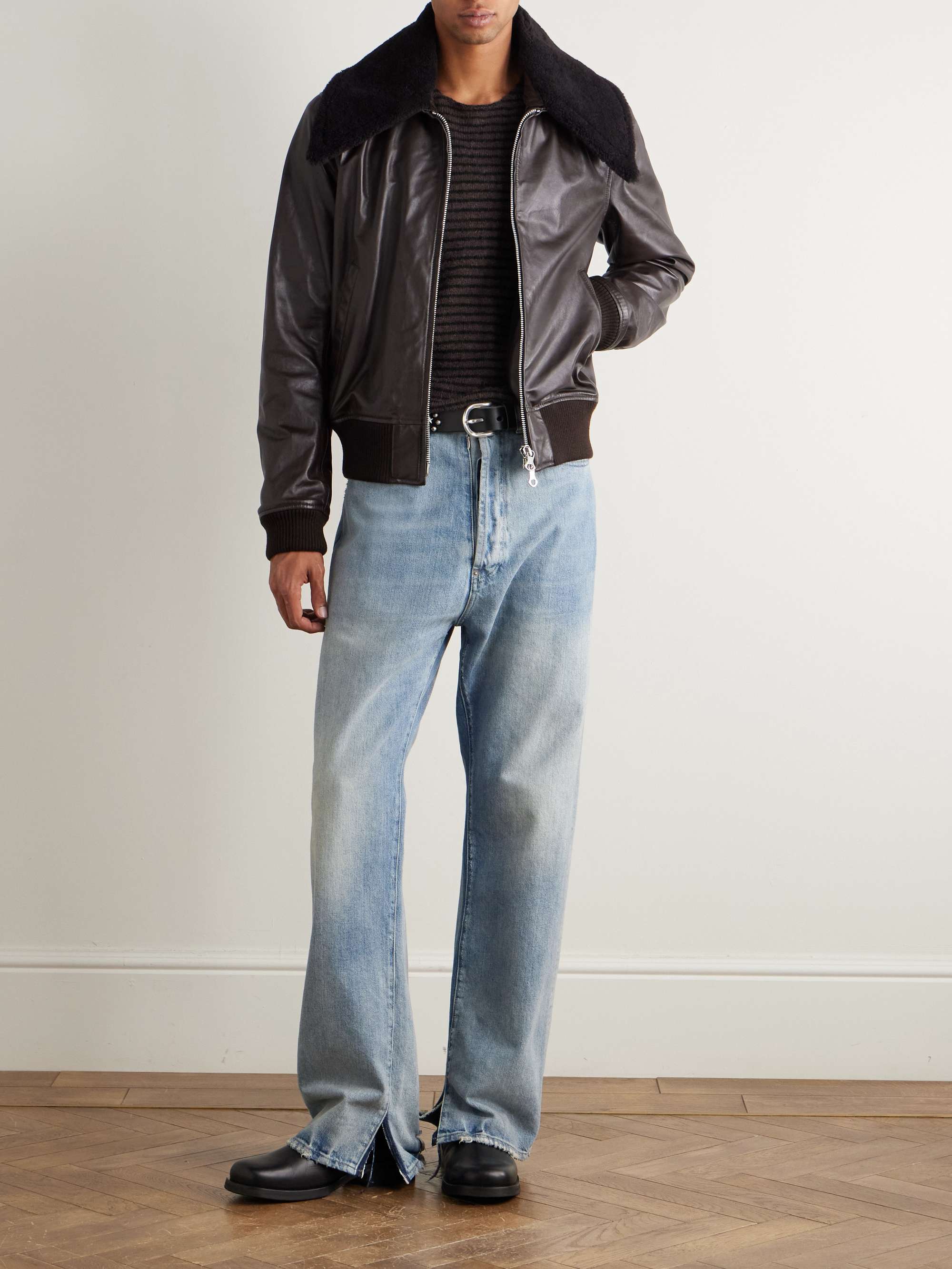 OUR LEGACY Pharos Wool-Blend Trimmed Leather Bomber Jacket for Men