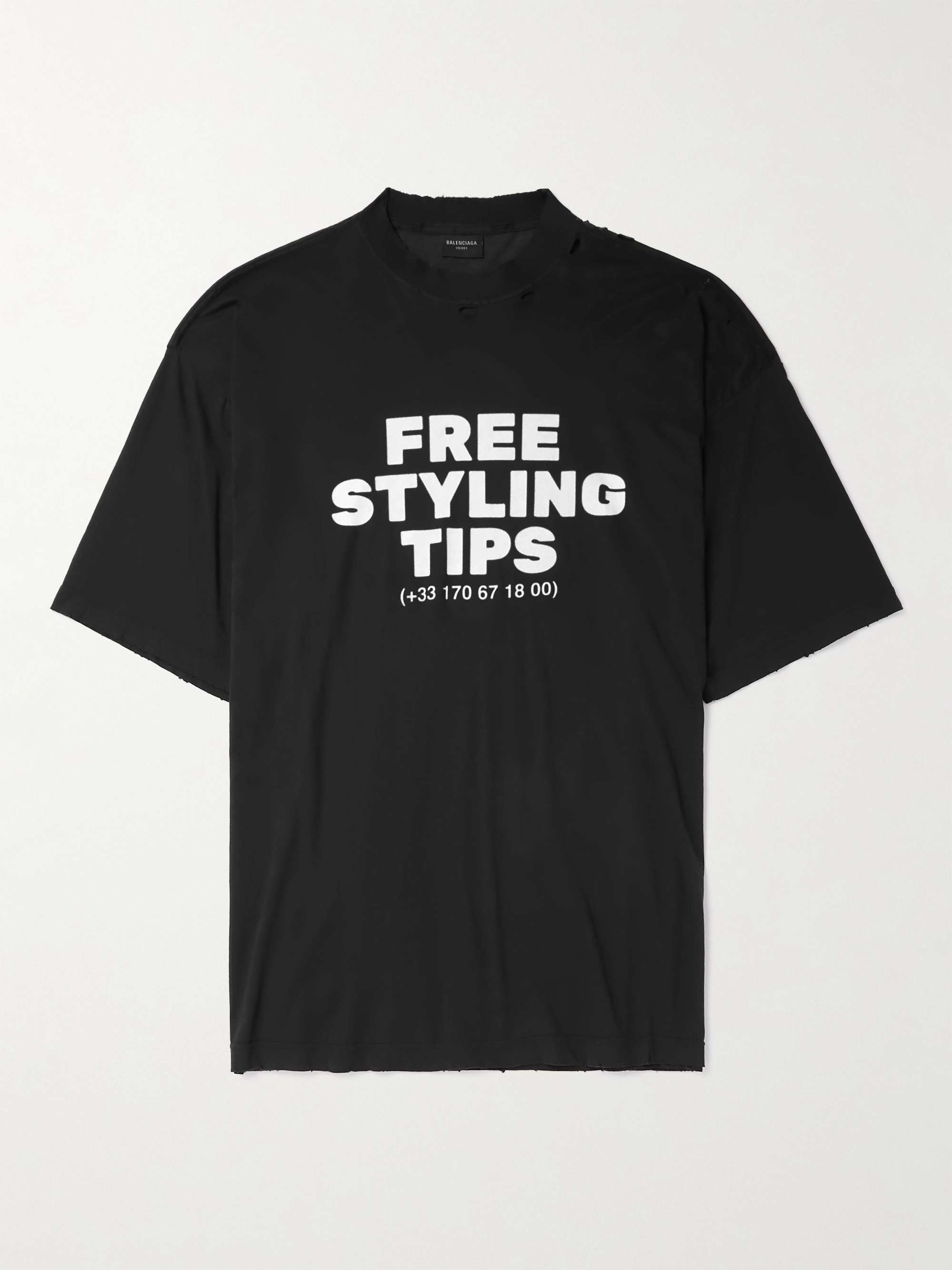 BALENCIAGA Oversized Distressed Printed Cotton-Jersey T-Shirt for