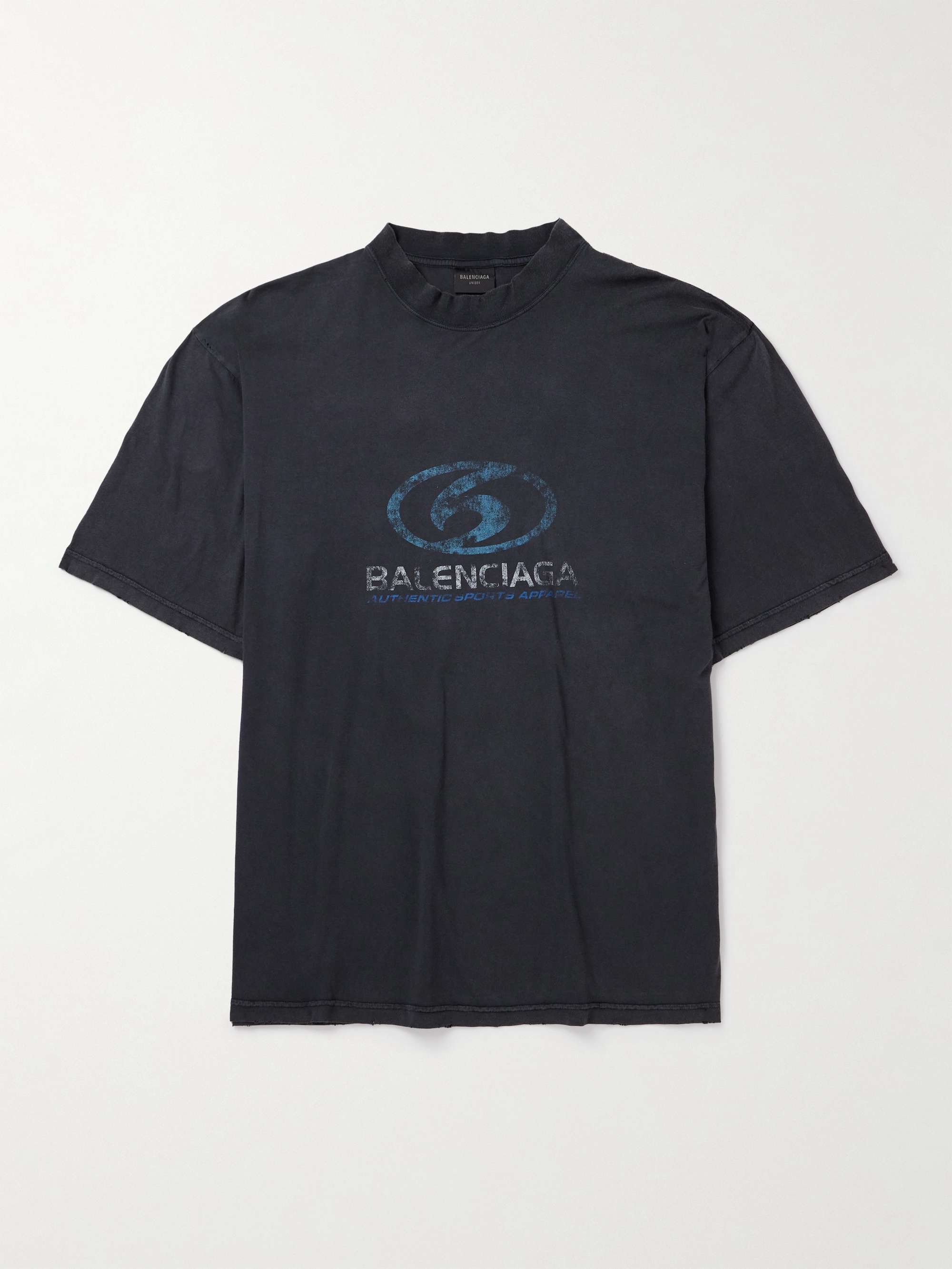 BALENCIAGA Distressed Logo-Print Cotton-Jersey T-Shirt for Men