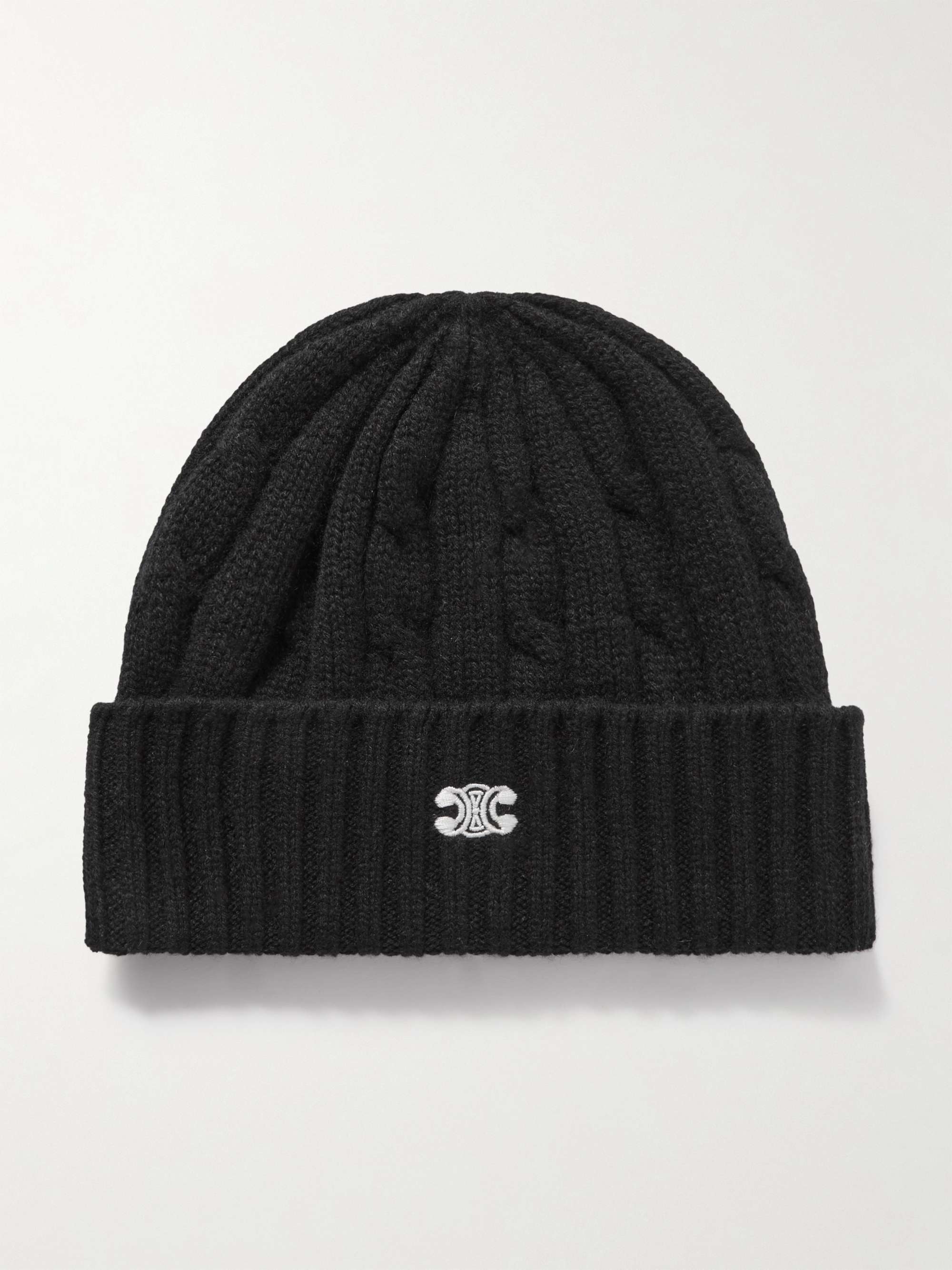CELINE Logo-Embroidered Cable-Knit Cashmere Beanie for Men | MR PORTER