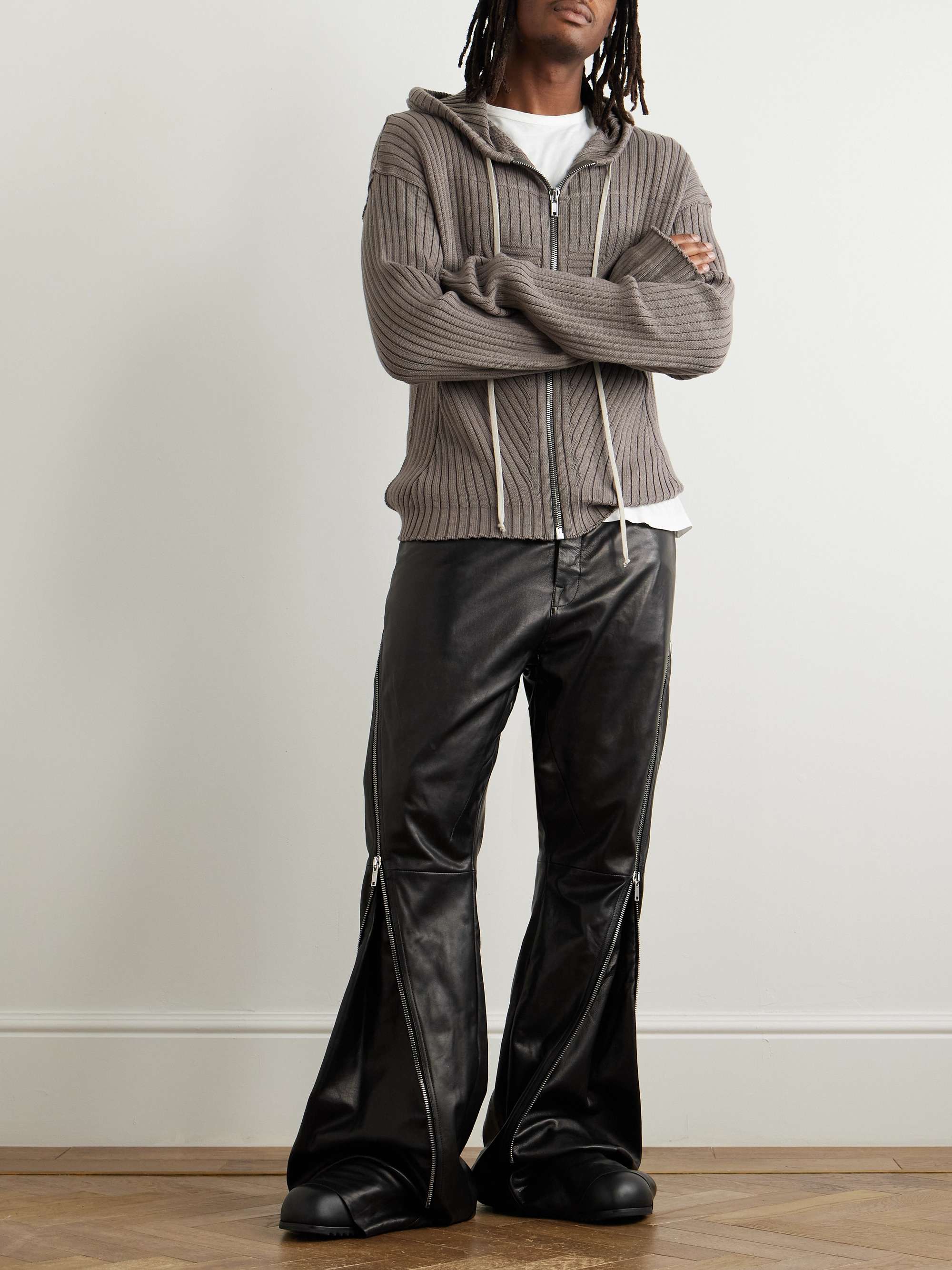 RICK OWENS Bolan Banana Flared Zip-Detailed Waxed-Leather Trousers