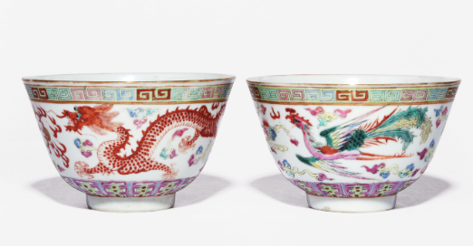 中国大清光緒年製 粉彩 龍図 茶碗2点 東さ7-