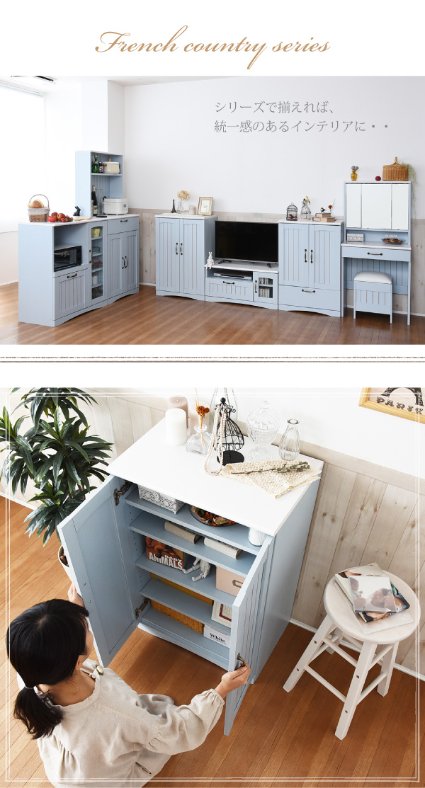 2つset フレンチカントリー食器棚×キャビネット
