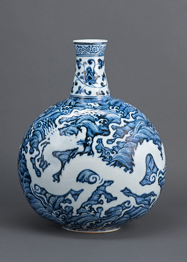 京焼/青華龍の緻密な絵付けの壺/定価120万円/存在