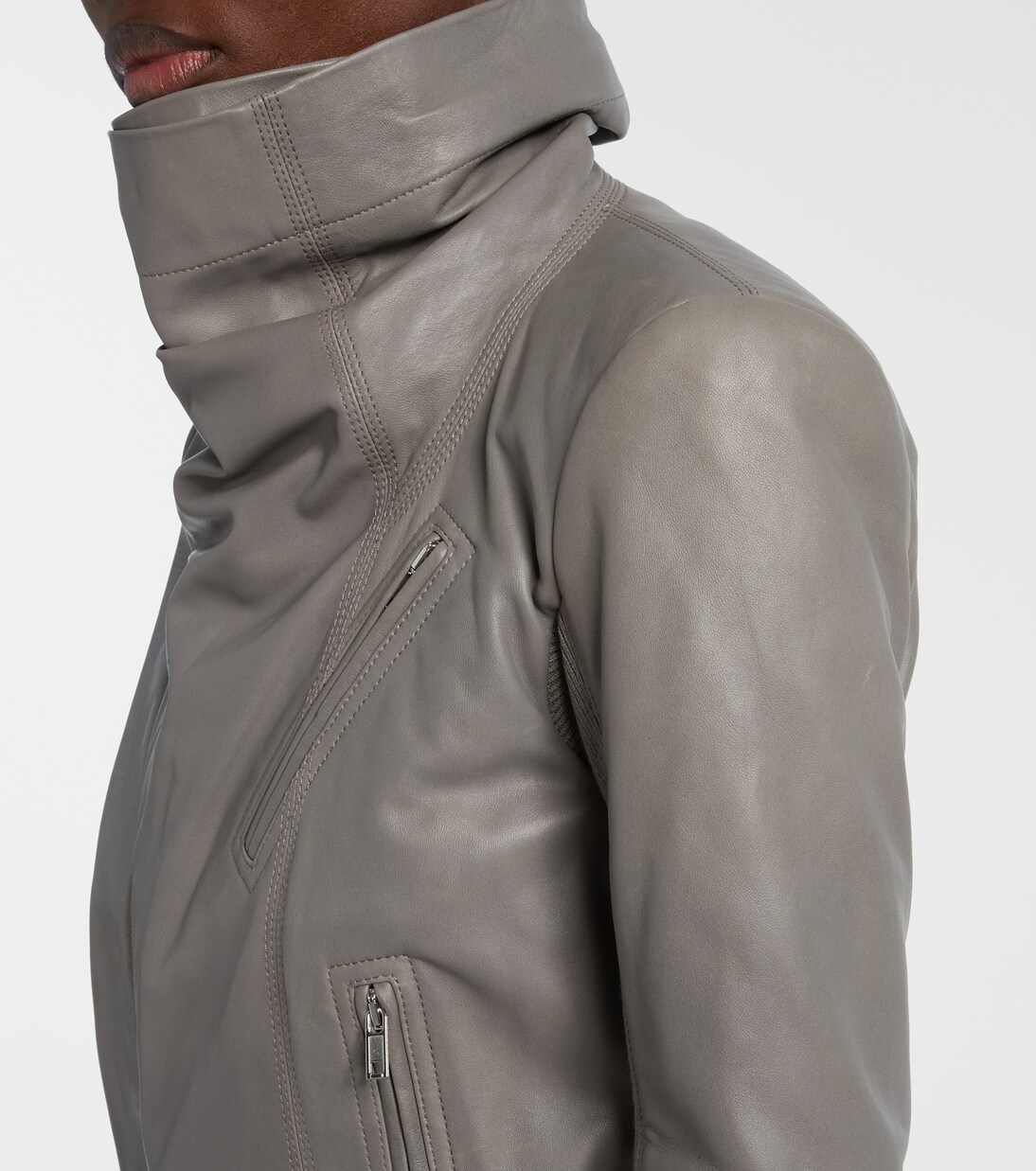 Rick Owens グレー LEATHER BIKER JACKET Leather biker jacket in