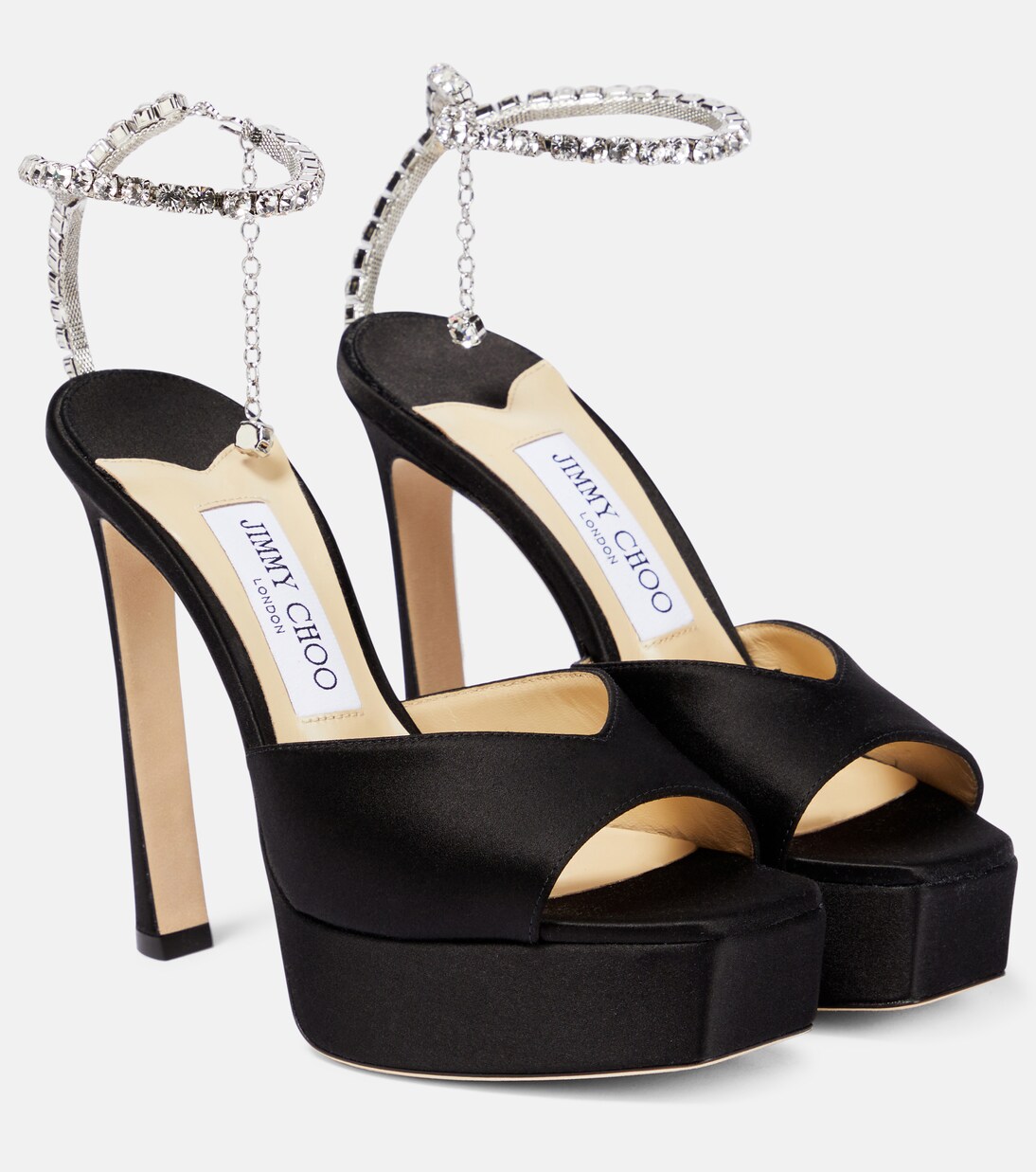Saeda 125 embellished satin platform sandals in black - Jimmy Choo