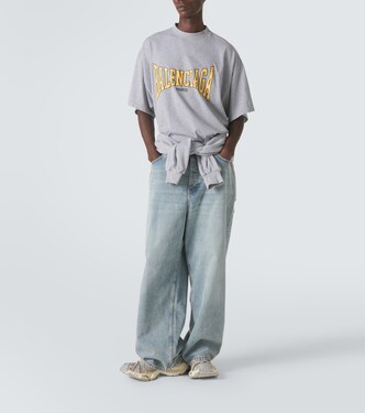 Oversized cotton jersey T-shirt in grey - Balenciaga | Mytheresa