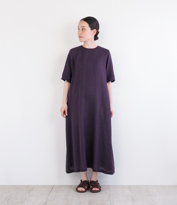 nofl】リトアニアリネン後ろあき五分袖ワンピース 644208680