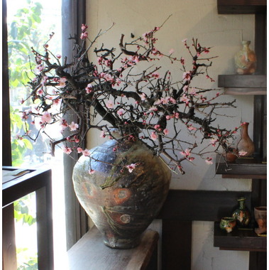 備前焼 牡丹餅 双耳 花入 花瓶 壺 壷 花器 / 華道具 備前焼 牡丹餅 双