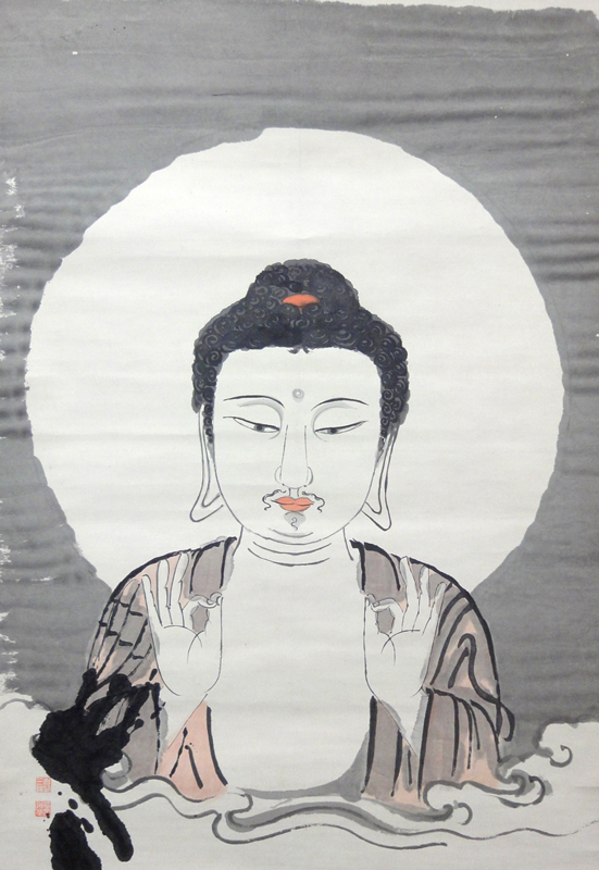 掛軸-1552 山崎弁栄 観世音菩薩 熊野宗純識箱 如来光明主義 号に仏陀