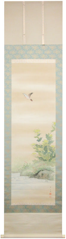 望月玉成 春郊雲雀図/掛け軸 絵画の買取.販売.表装/長良川画廊