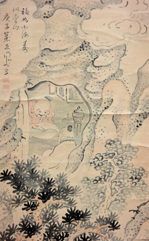 真作/司馬江漢/長崎風景図/山水図/山水風景図/大幅/布袋屋掛軸HI-322