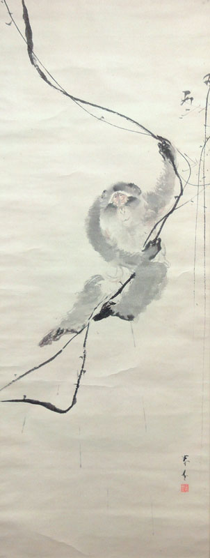 真作】山元春挙/柳に浪人図/武士/酔画/掛軸☆宝船☆Y-647JM