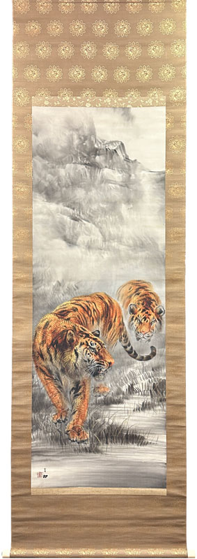 日本画の掛軸 虎図 翠石 日本画の掛軸 虎図 翠石
