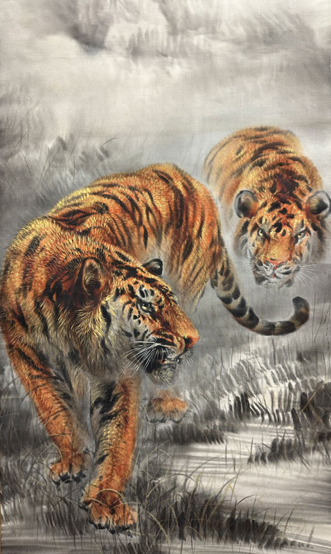 日本画 掛け軸 竹と花 大橋翠石 日本画 掛け軸 竹と花 大橋