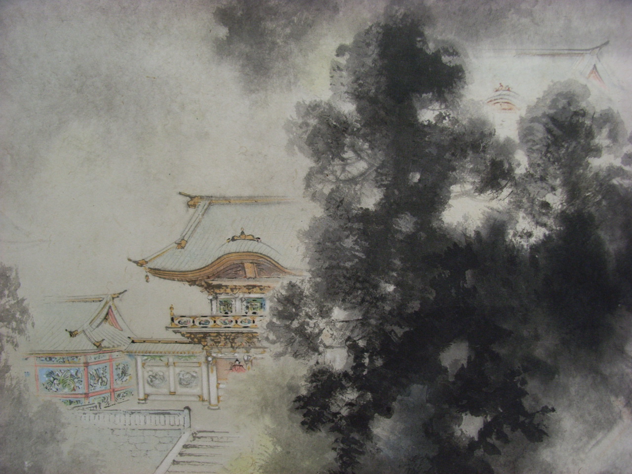 掛軸 風景画 山水画 川島梅関肉筆画 真作 【公式通販】