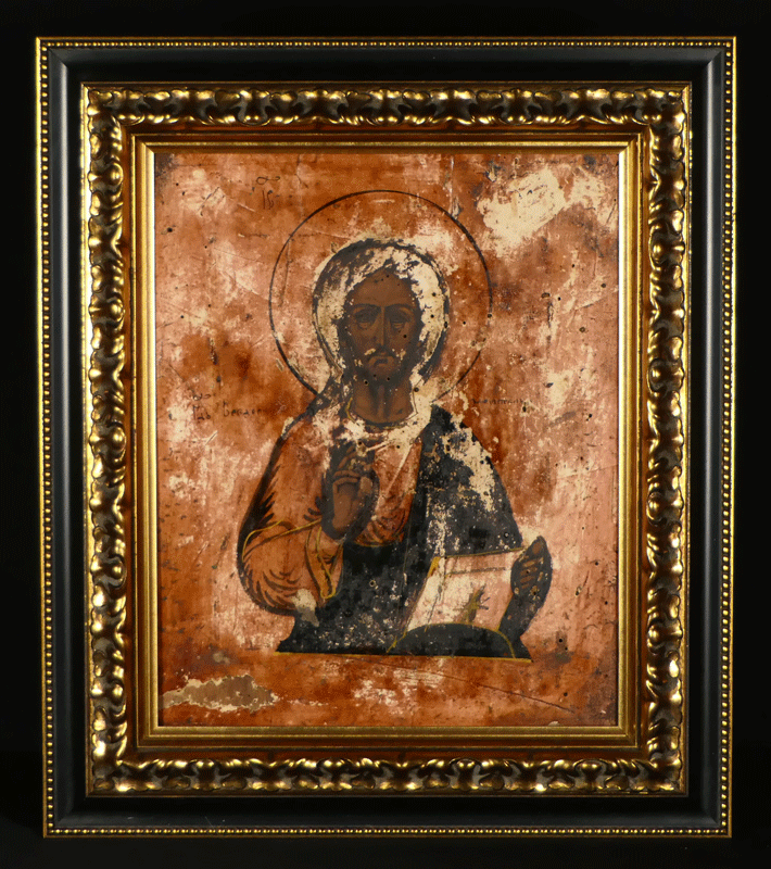 宗教画 イコン 自然石 アテネ 大型【本物保証】聖母子像 イコン画