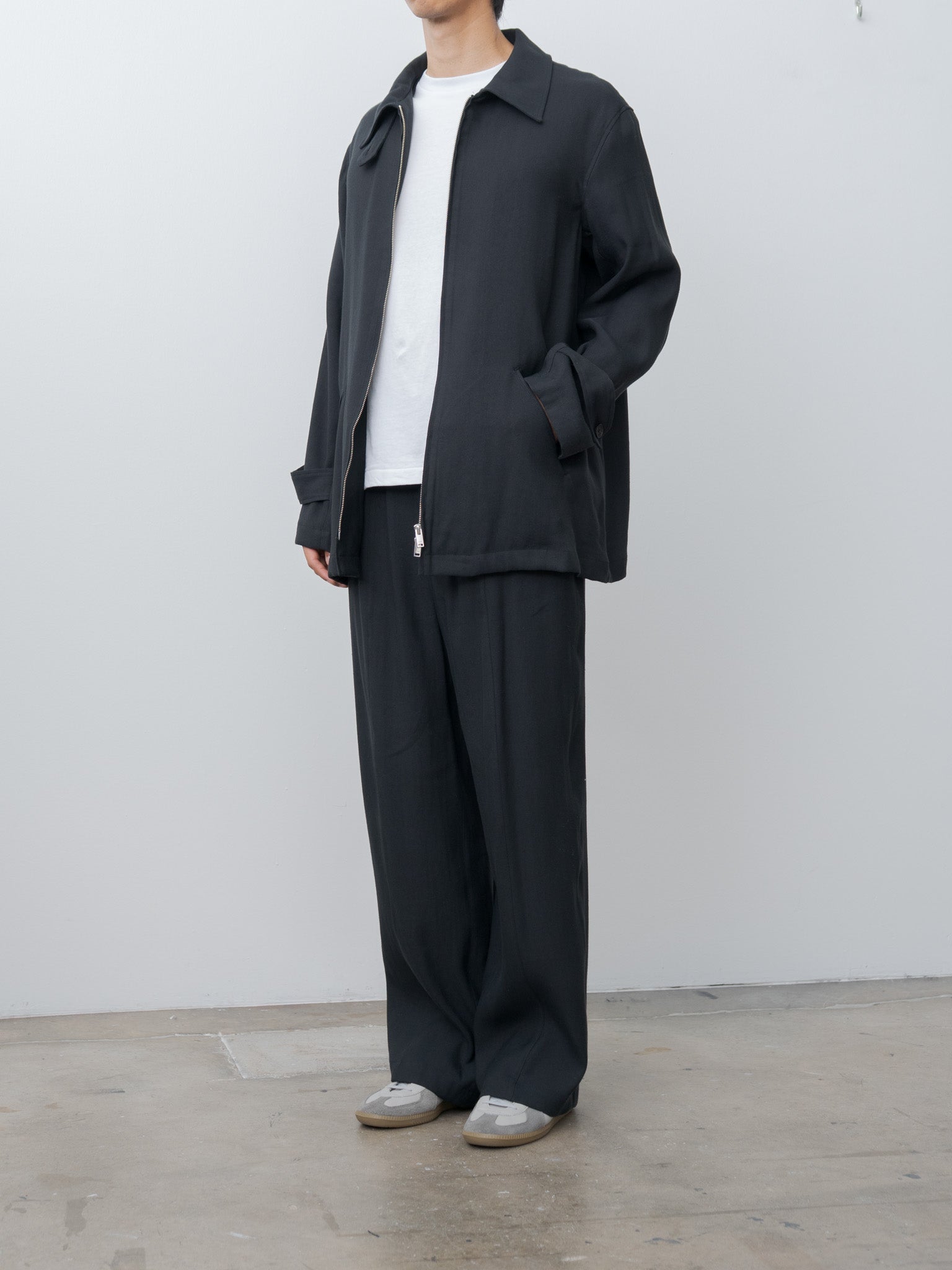 Namu Shop - Yoke Linen Acetate Zip Blouson - Black