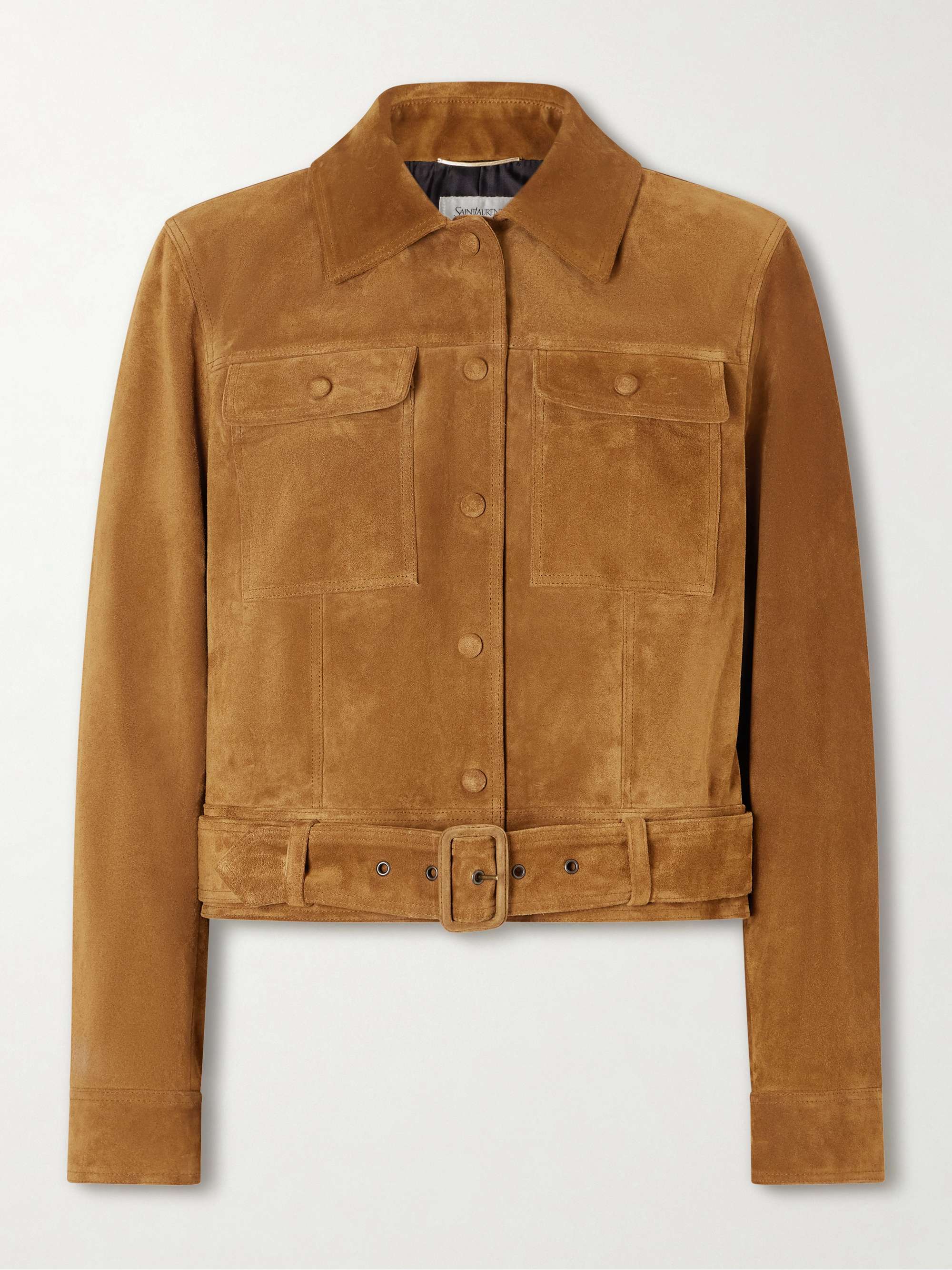 SAINT LAURENT Cropped belted suede jacket | NET-A-PORTER