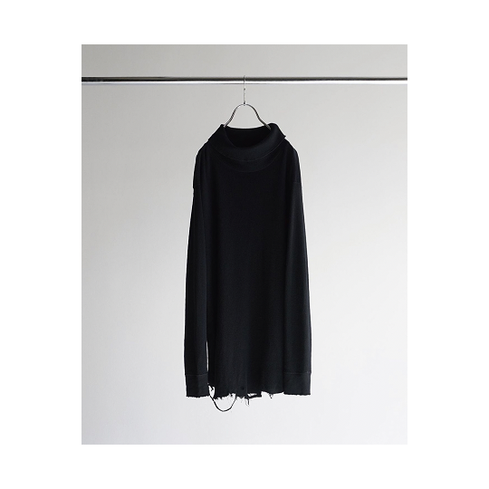 ANCELLM（アンセルム） DAMAGE WAFFLE CREW HI-NECK LS T-SHIRT (black