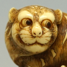 犬の親子 時代提物 根付 銘有り アンティーク 印籠 犬の親子 時代提