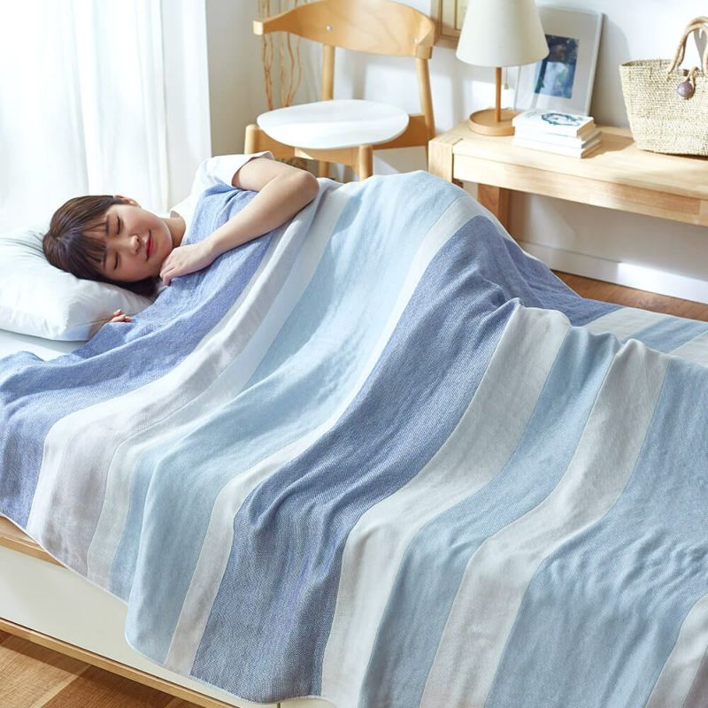 今治5重織ガーゼケット/エイブ ブルー・グレー・ミックス・ピンク