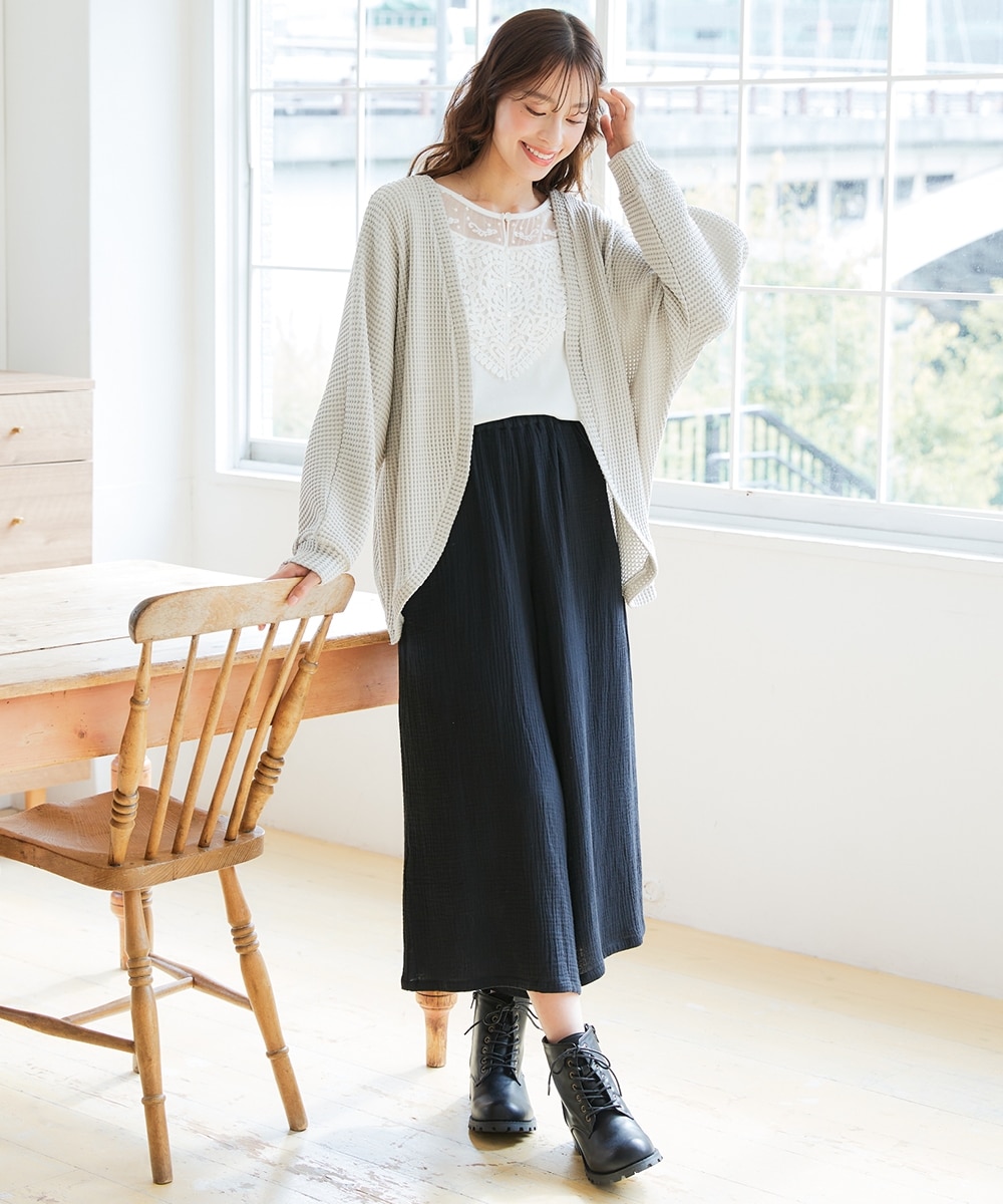 綿100％やわらかダブルガーゼガウチョパンツ＜大きいサイズ有