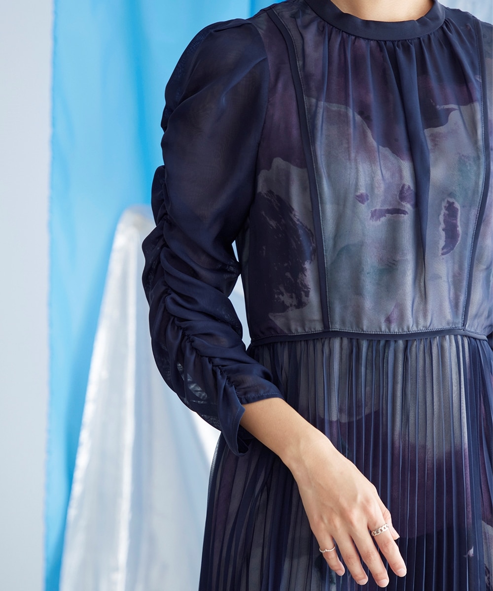 結婚式・パーティー・オケージョンドレス】プリント重ねシフォン