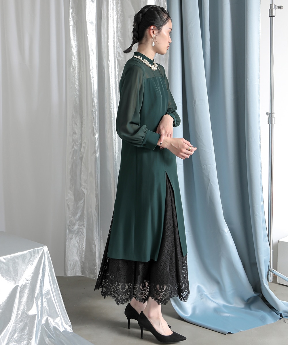 結婚式・パーティー・オケージョンドレス】裾スリットレースデザイン