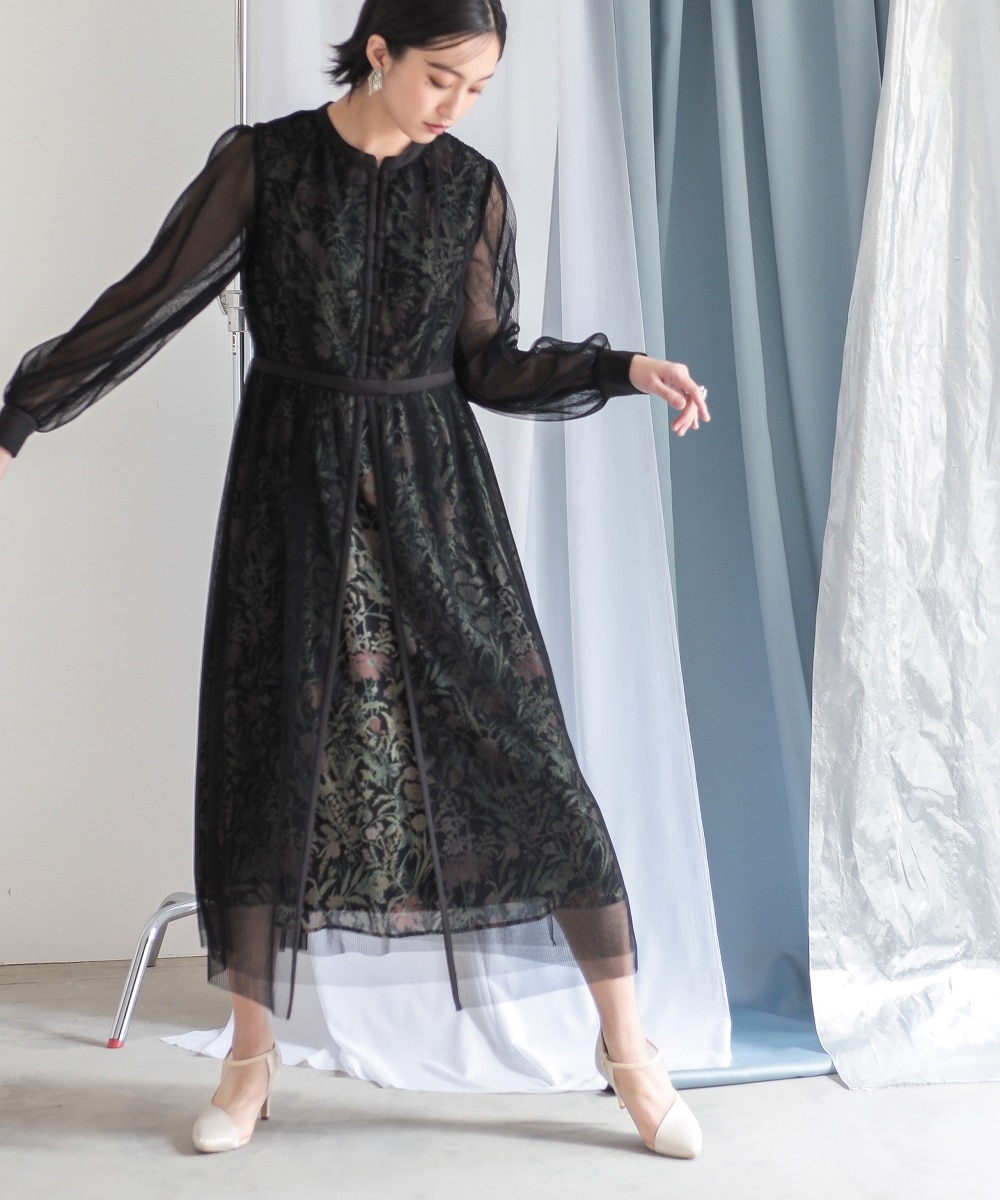 結婚式・パーティー・オケージョンドレス】チュール使い花柄デザイン