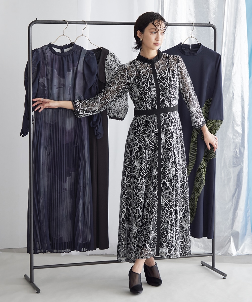 結婚式・パーティー・オケージョンドレス】スタンドカラーウエスト切替