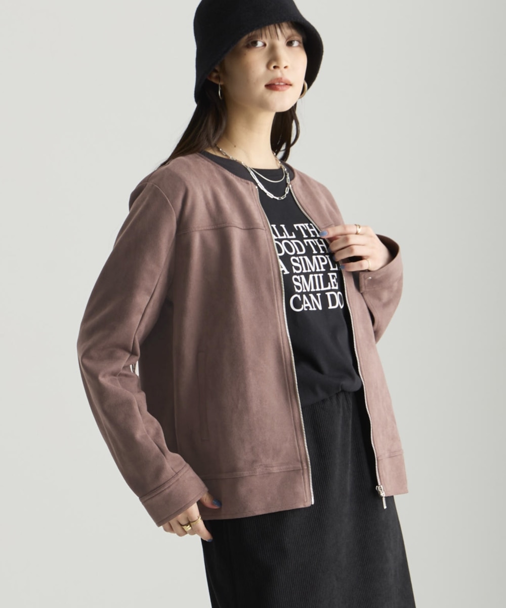 フェイクスエードノーカラーライダースジャケット＜大きいサイズ有