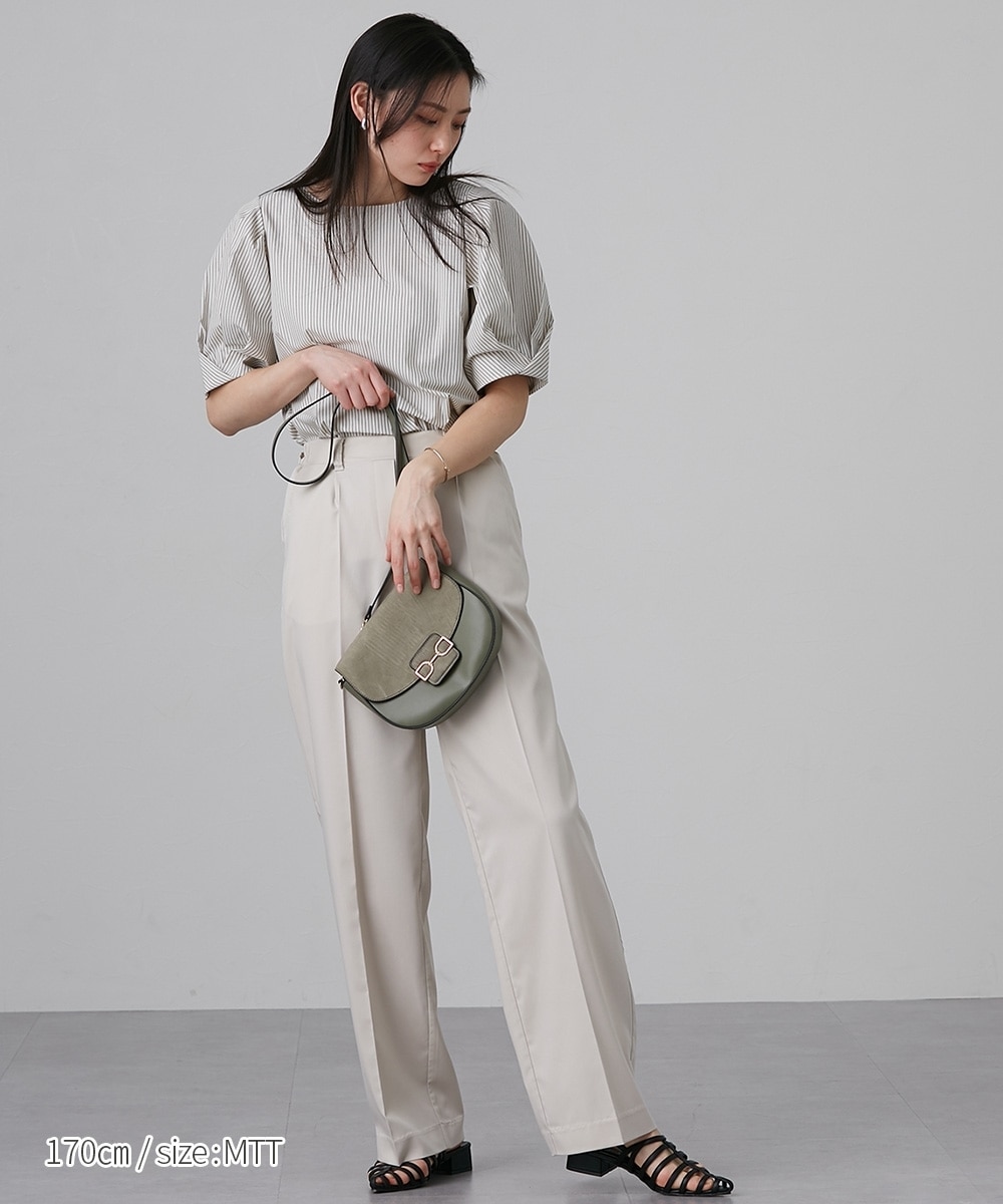 5128【美品】usaato ワイドパンツ 天然素材 シェルダブルボタン 白