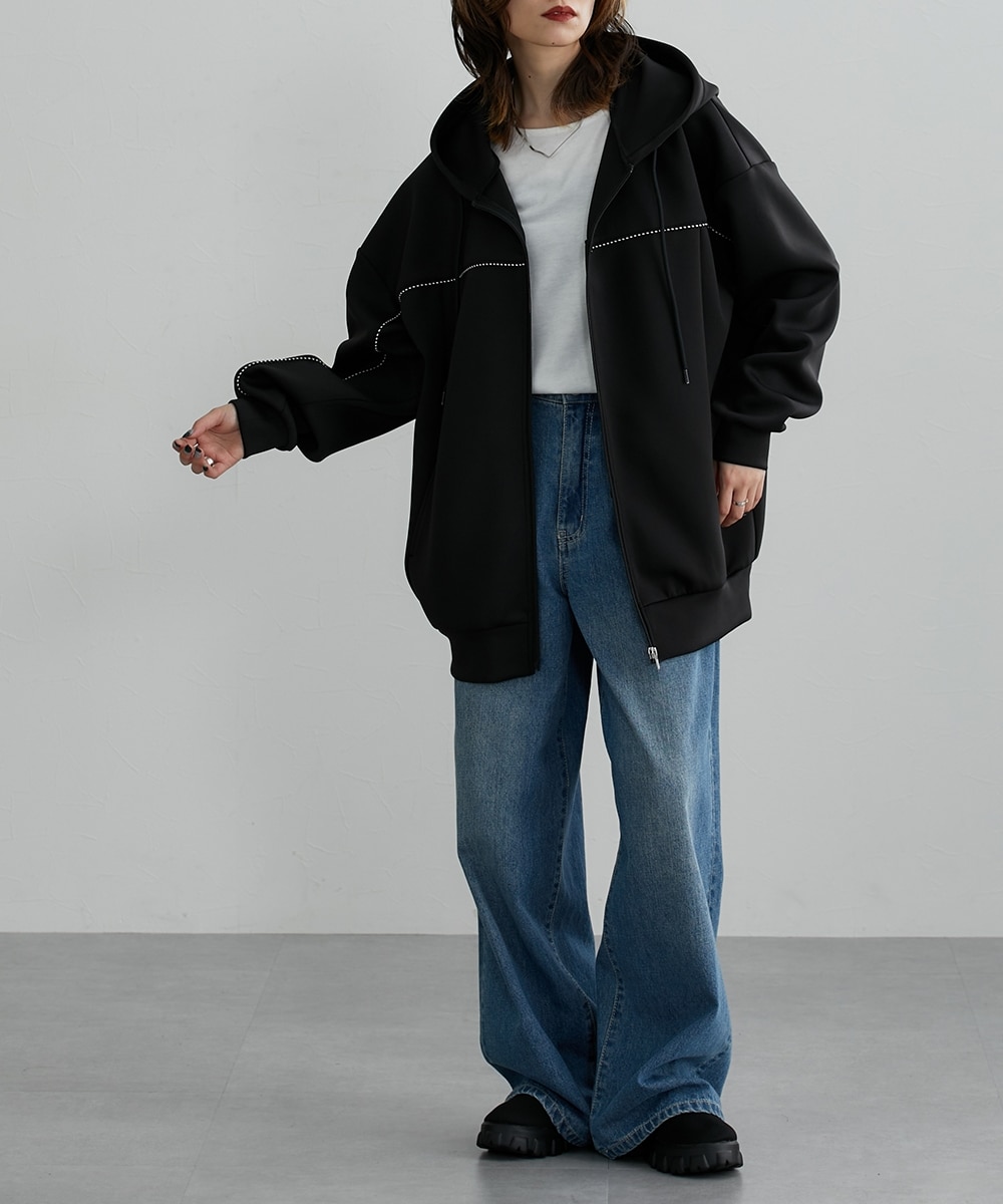 ダンボールニットパイピングラインZIPアップパーカー［Soiunique