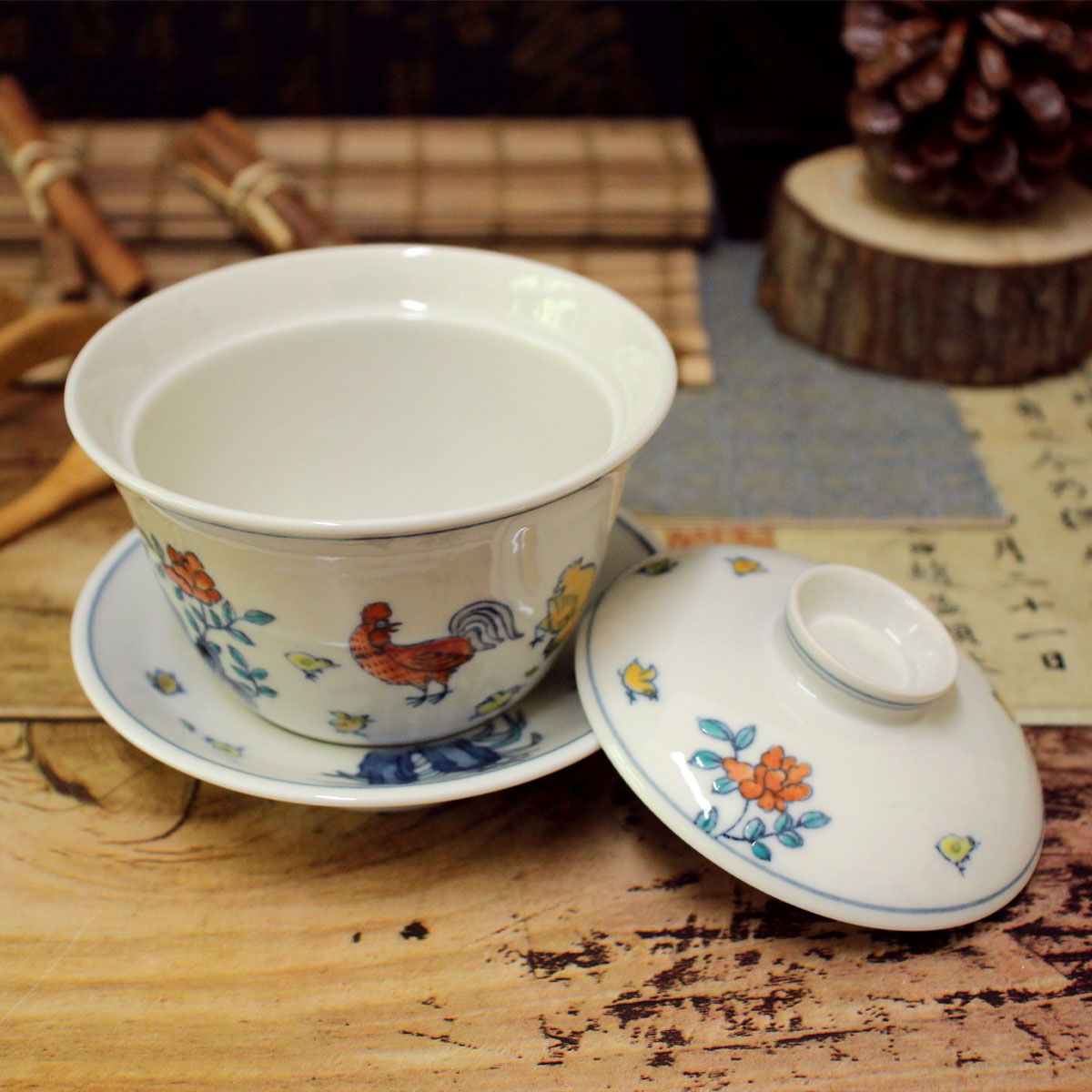 苺大福 骨董 蓋茶碗 青地4つ 朱地2つ 合計6つ emastore7777_2023-0517