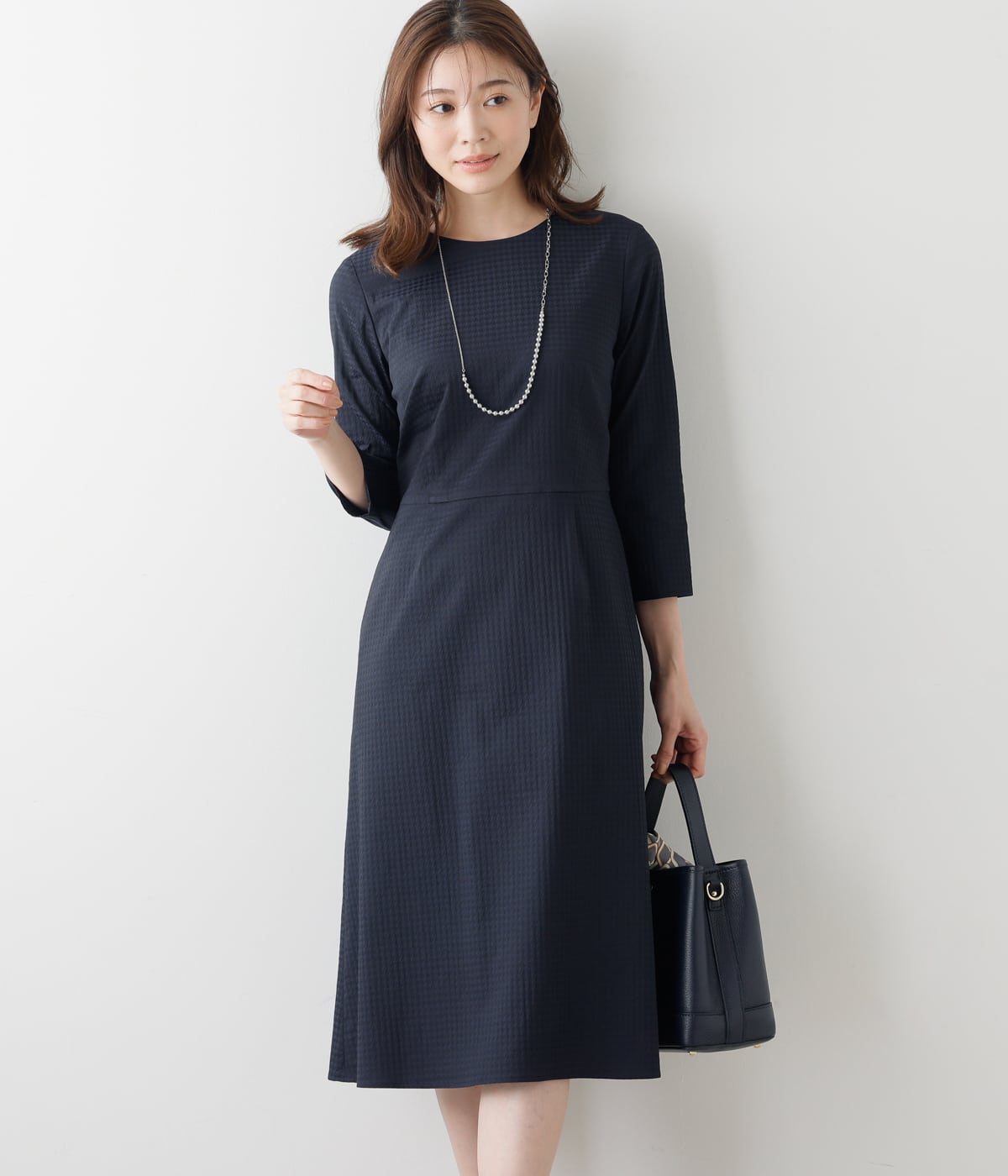 ジオメトリックジャカード 7分袖ワンピース(51443121-2024
