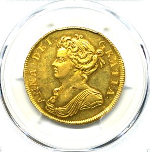 Sold】【イギリス人最後の国王】1711年 アン女王 2ギニー金貨 MS62