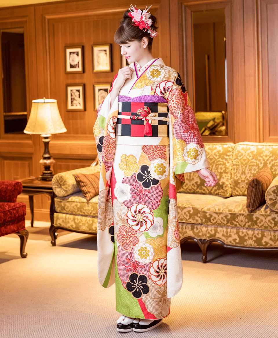 クリーム地大菊桜[FS0758] | 成人式振袖レンタル京都さがの館