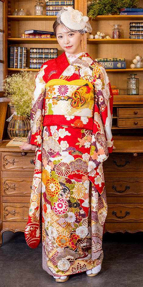 振袖 総絞り 菊花 花模様 紅白 成人式 着物 083a p 振袖 総絞り 菊花