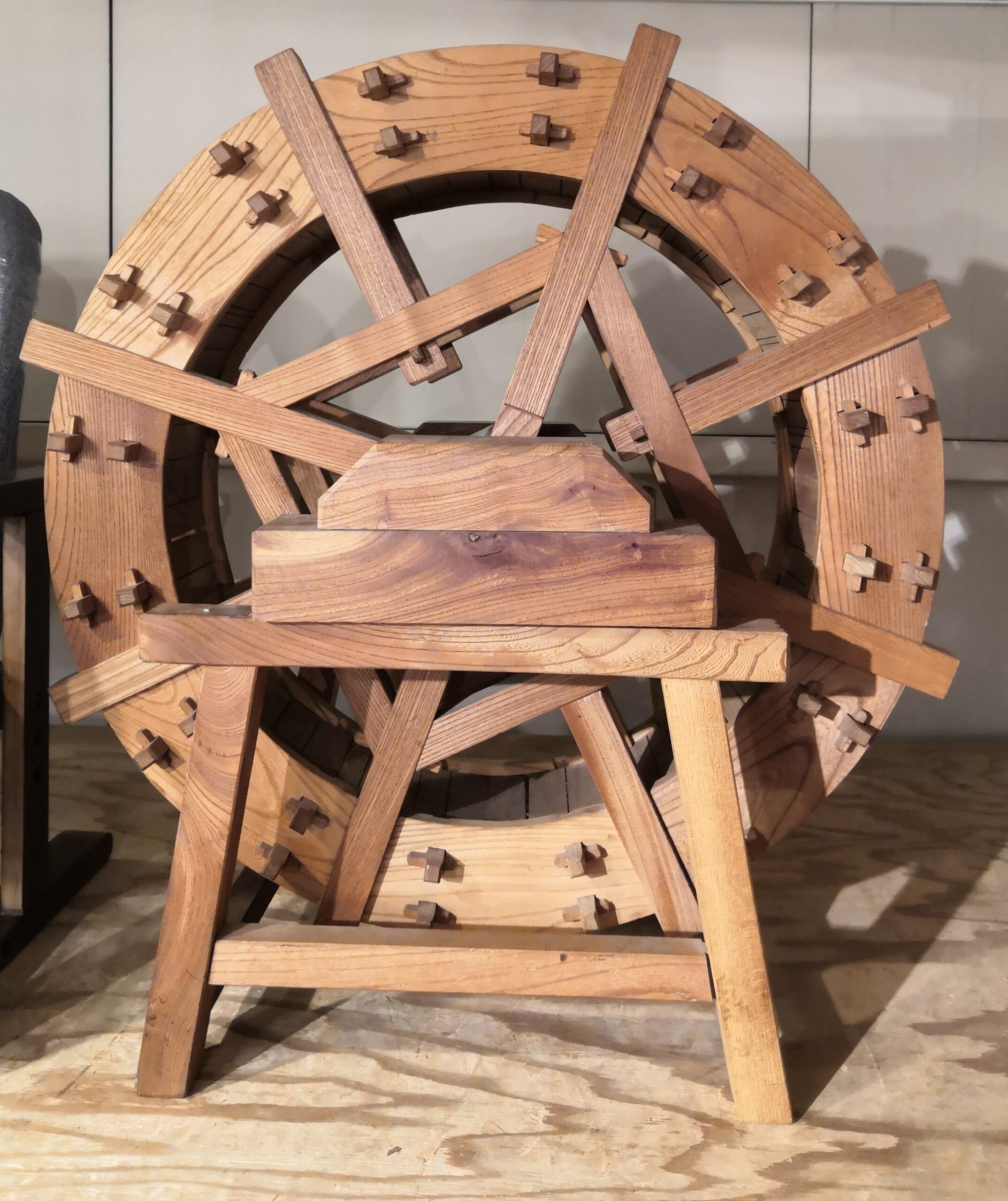 手作り 木製水車 庭園 和風 オブジェ 置物 完動品 90㌢ 手作り 木製