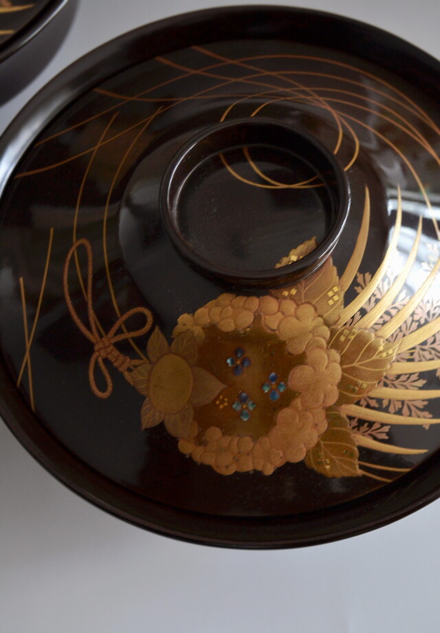 時代逸品！上質紅溜塗に極上高台寺蒔絵の美しいお椀2点（検加賀蒔絵