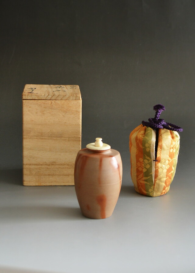 茶道具 備前焼文琳茶入 木村陶峰作 備前火襷焼 文琳茶入 木村陶峰 作